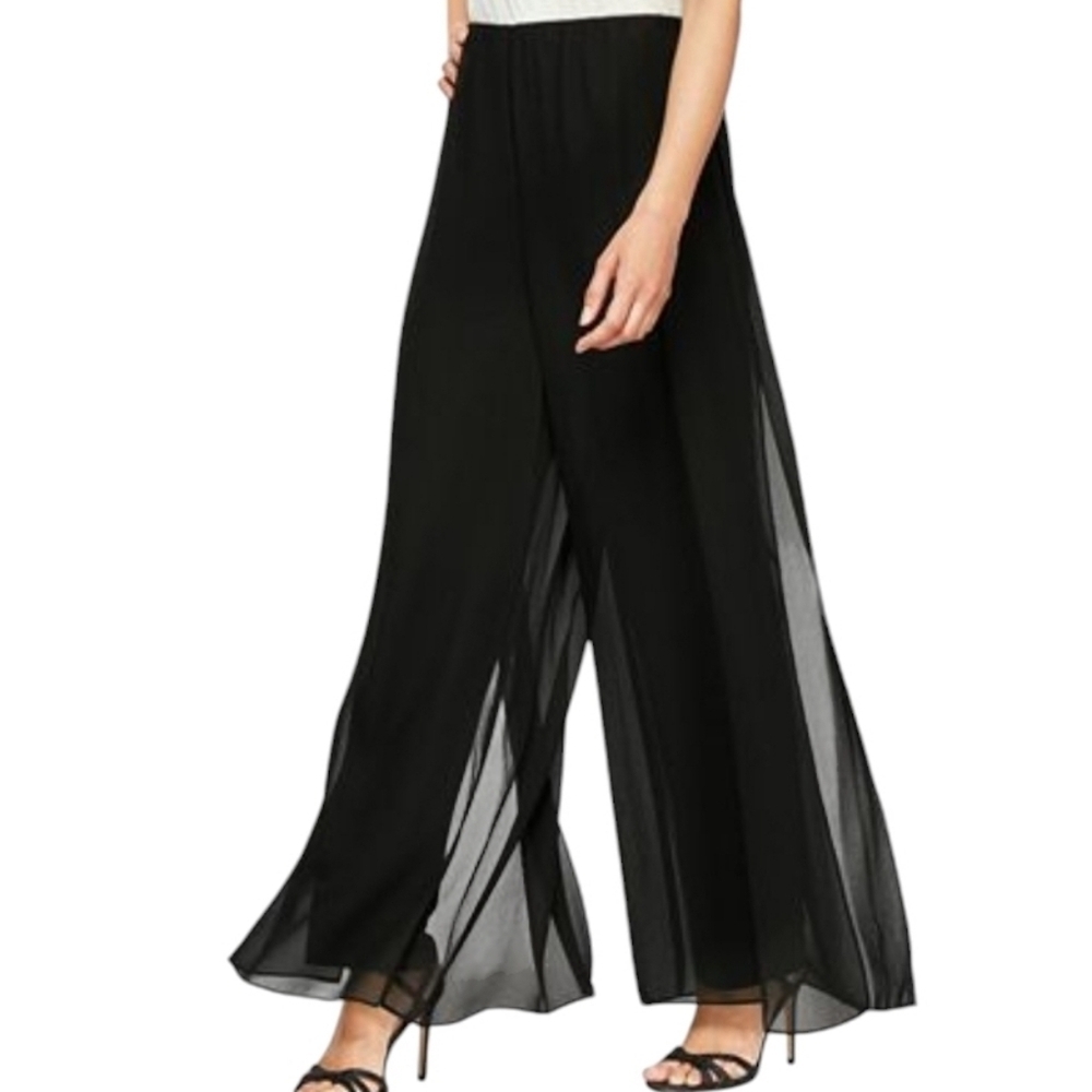 Dawn Joy Palazzo Wide Leg Mesh Overlay Evening Pants